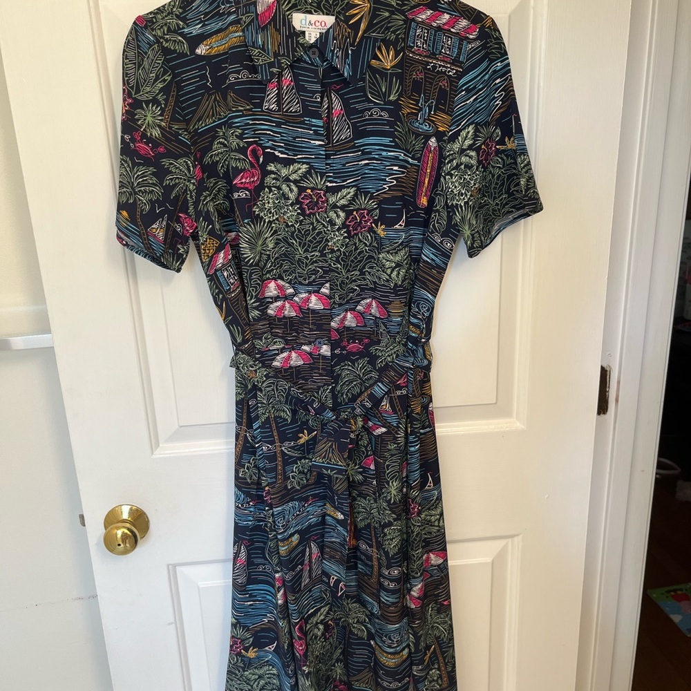 Denim and Company Tropical Button Down Waist Tie Women's Dress